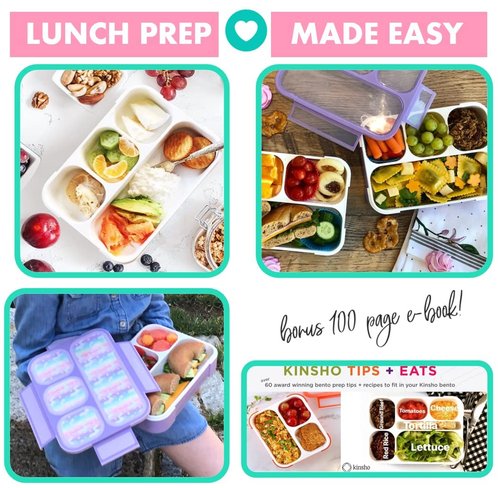 kinsho Bento-Box Lunch-Boxes for Kids, Girls, Lunch and Snack Containers for Toddler Daycare, School, Travel BPA-Free, 4 Divided Compartments Utensils (Purple Rainbow Unicorn, 2 Pack)