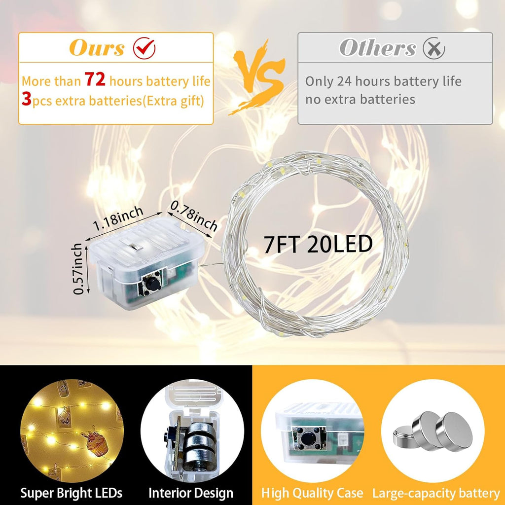 Skiennix 20 LED Fairy String Lights - 7Ft Waterproof Twinkle Lights for Parties & Weddings | Warm White