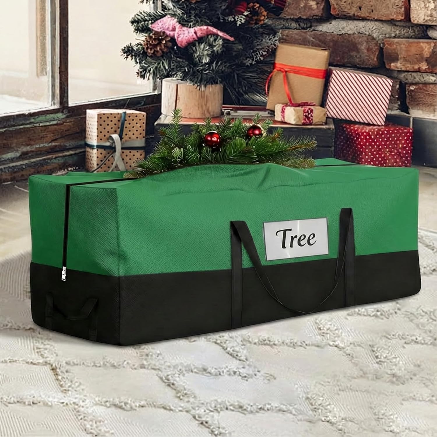 Skiennix Christmas Tree Storage Bag - Heavy Duty 8 Ft Capacity with Durable Zipper & Handles | 600D Oxford, Green