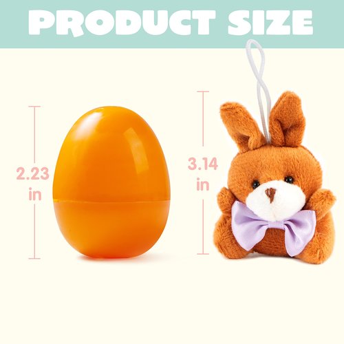 JOYIN 24 Pcs Pre-Filled Easter Egg with Plush Bunnies and Bears, Plush Animal Keychain for Kids Easter Egg Hunt, Goodie Bag Fillers, Basket Stuffers, and Party Favor