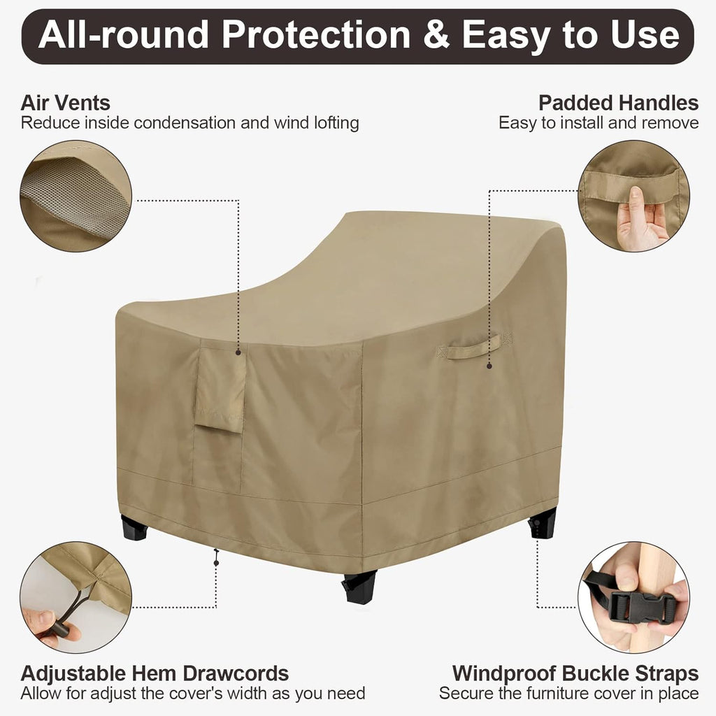 PureFit Outdoor Chair Covers - Waterproof 2 Pack for Patio Furniture | Fits 28W x 30D x 31H Inches, Camel