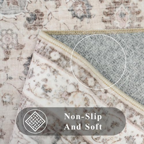 Entryway 2x4 Washable Area Rug - Oriental Stain Resistant Non-Slip Soft Indoor Carpet | Beige