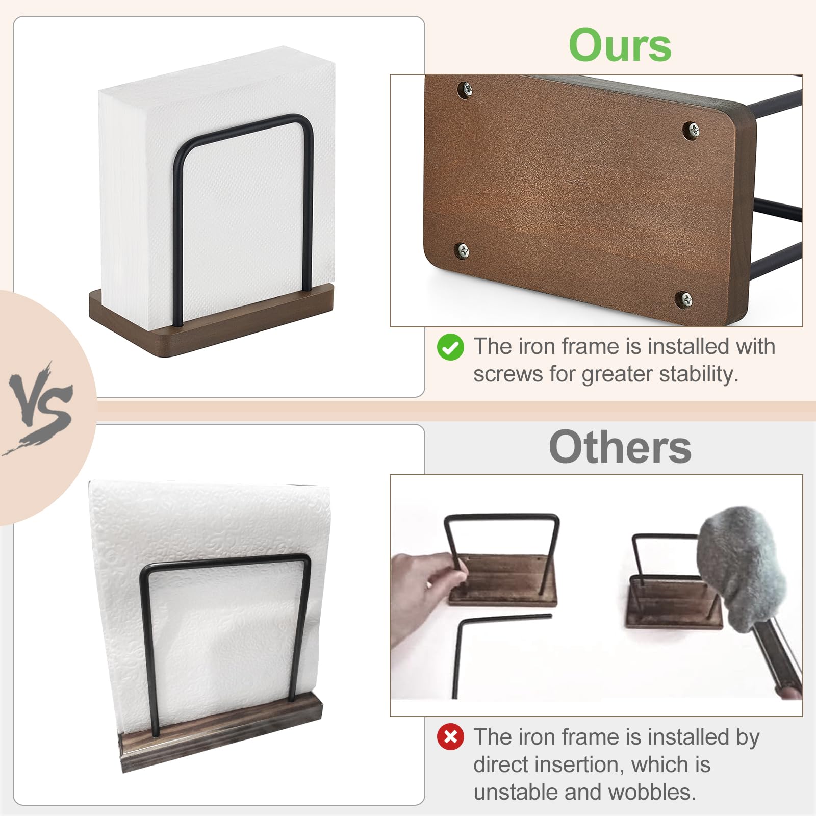 Mkono Napkin Holder for Table Wooden Paper Napkin Dispenser Servilletero for Kitchen Dining Room Cocktail Bar Party Outdoor, Brown