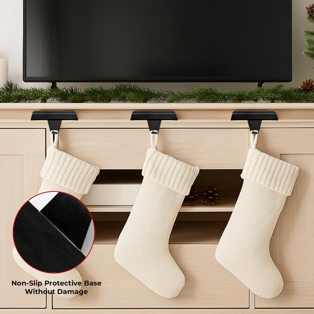 Btanadi Stocking Holders for Mantle Set of 6, Metal Christmas Stocking Holder, Weighted Stocking Hangers with Non-Slip Protective Pad, Mantle Garland Hanger for TV Stand | Staircase | Dresser