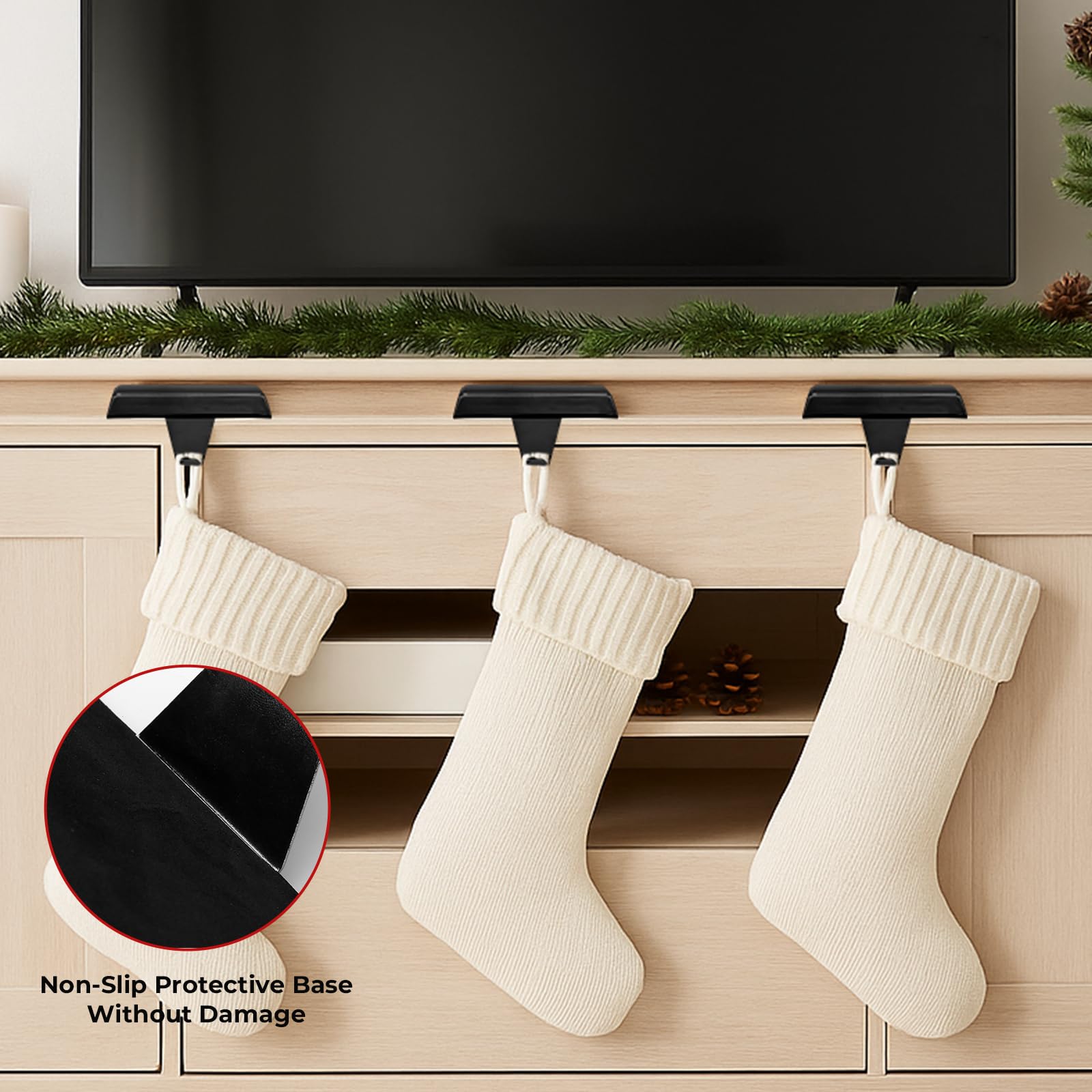 Btanadi Stocking Holders for Mantle Set of 6, Metal Christmas Stocking Holder, Weighted Stocking Hangers with Non-Slip Protective Pad, Mantle Garland Hanger for TV Stand | Staircase | Dresser
