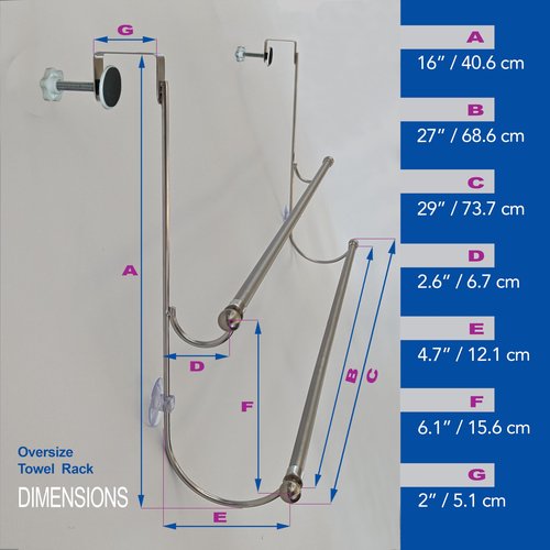 Insieme (29 x16x4.7 Inch) Towel Rack for Over Glass Shower Wall or Glass Shower Enclosure (Frameless or Frames up to 1.6" Thick). 2 Tier - Stainless Steel - No Rust