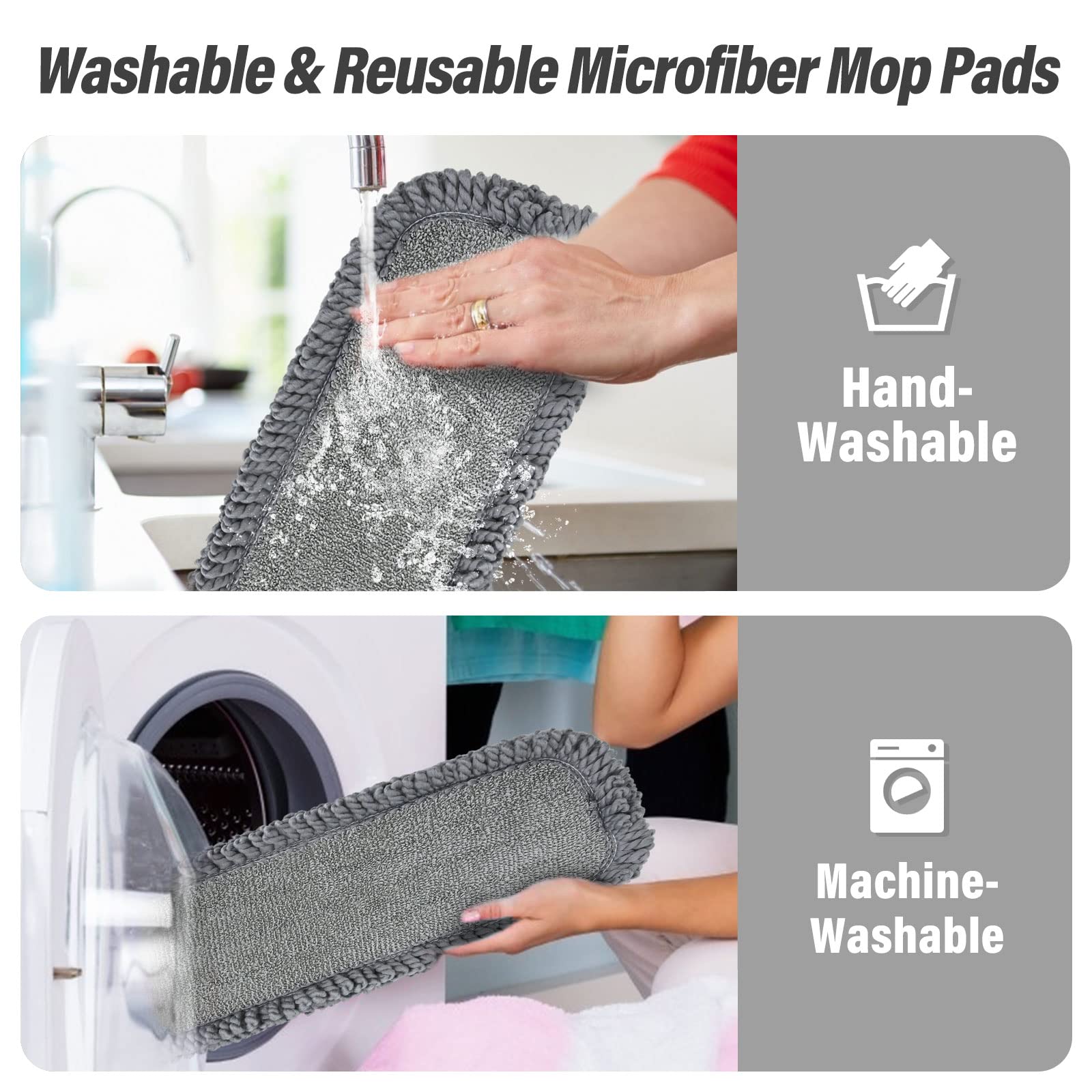 16.5 inch Mop Pads Refills, 3 Pack Microfiber Reusable Replacement Mop Pads Flat Replacements Heads for Wet Or Dry Floor Cleaning and Scrubbing, Grey Tassel Cloth