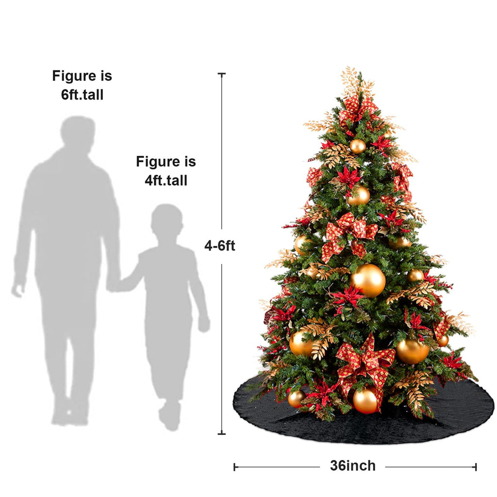 Poise3EHome Black Christmas Tree Skirt, 36 Inch Sparkle Sequin Mat for 6ft Tree Halloween Xmas Party Decor