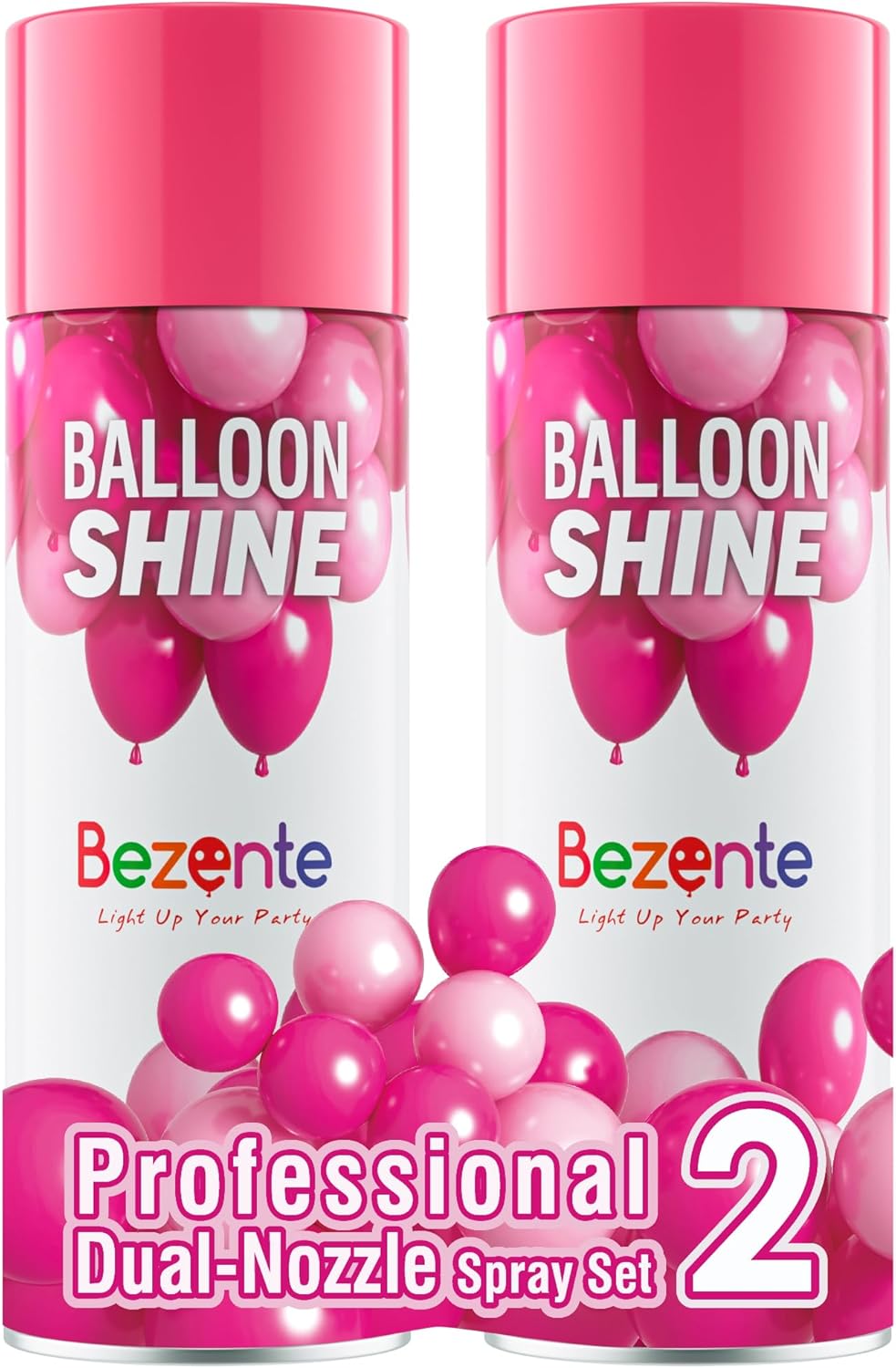 Bezente Balloon Shine Spray - High Shine Waterproof Spray with Dual Nozzles | 2 x 15oz for Events & Parties