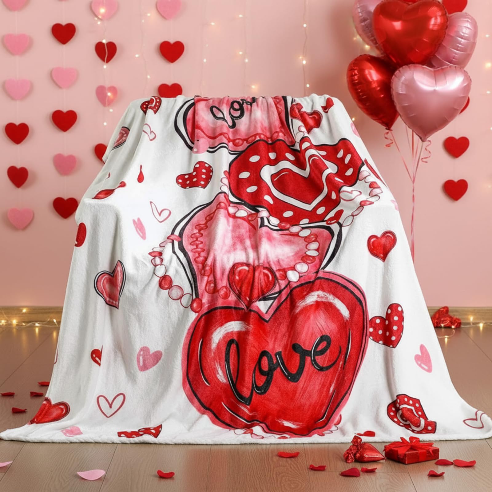 Buryeah 50'' x 60'' Throw Blanket Plush Warm Christmas Winter Decor for Sofa Couch Bed(50 x 60 Inch,Valentine Heart)