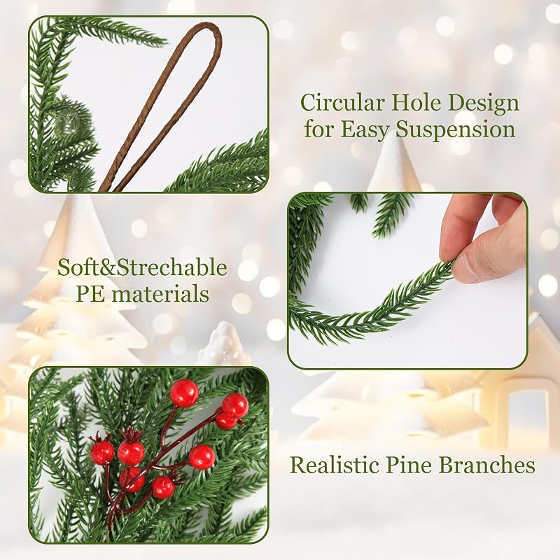 4 Pcs 6 ft Artificial Norfolk Pine Garland with Red Berries - Realistic Greenery Xmas Garlands for Mantle, Staircase, Fireplace (Variation of THIS listing: 4)