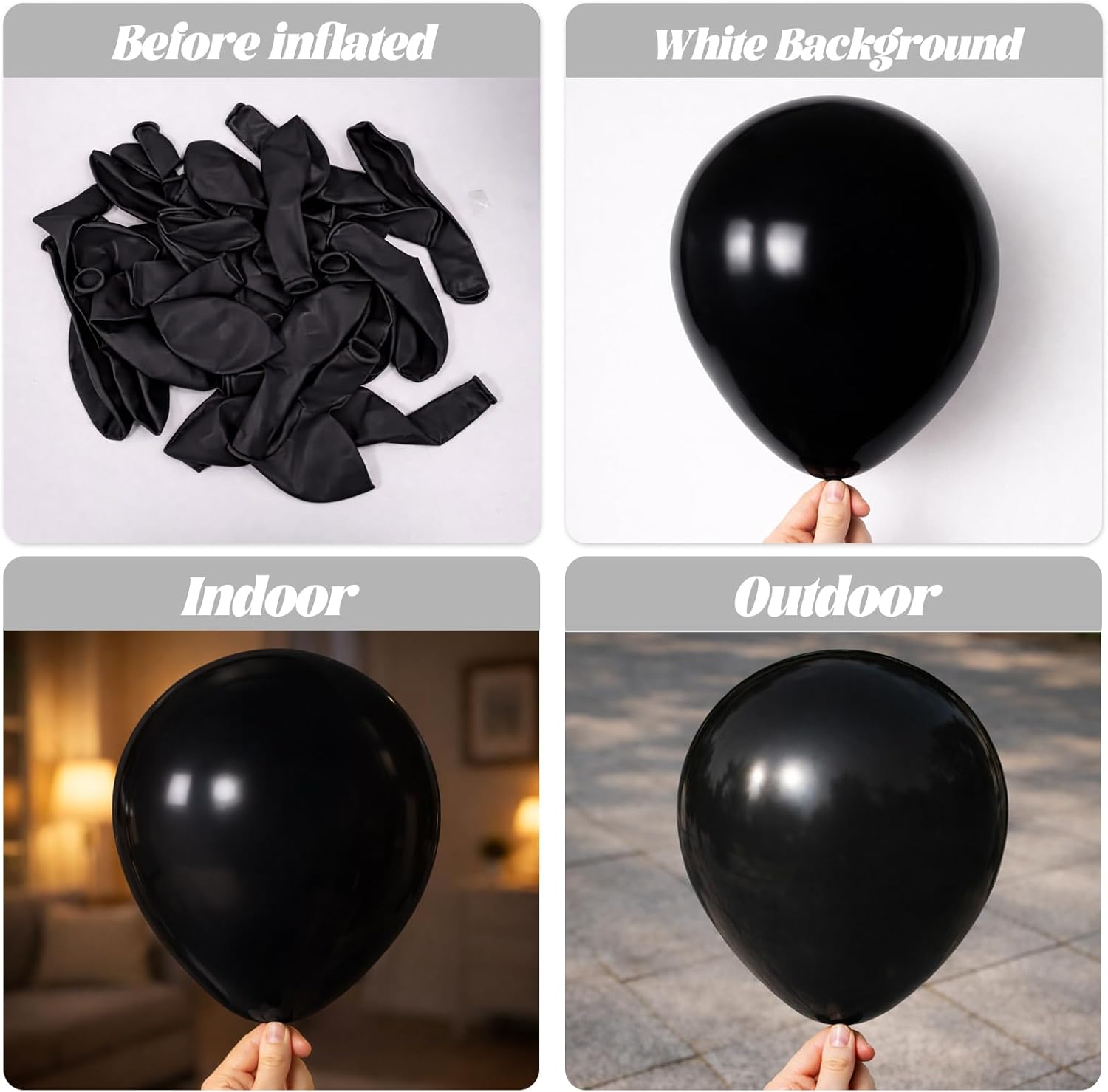 Voircoloria 130-Piece Black Latex Balloons Set - Various Sizes for Birthday, Graduation & Holiday Celebrations