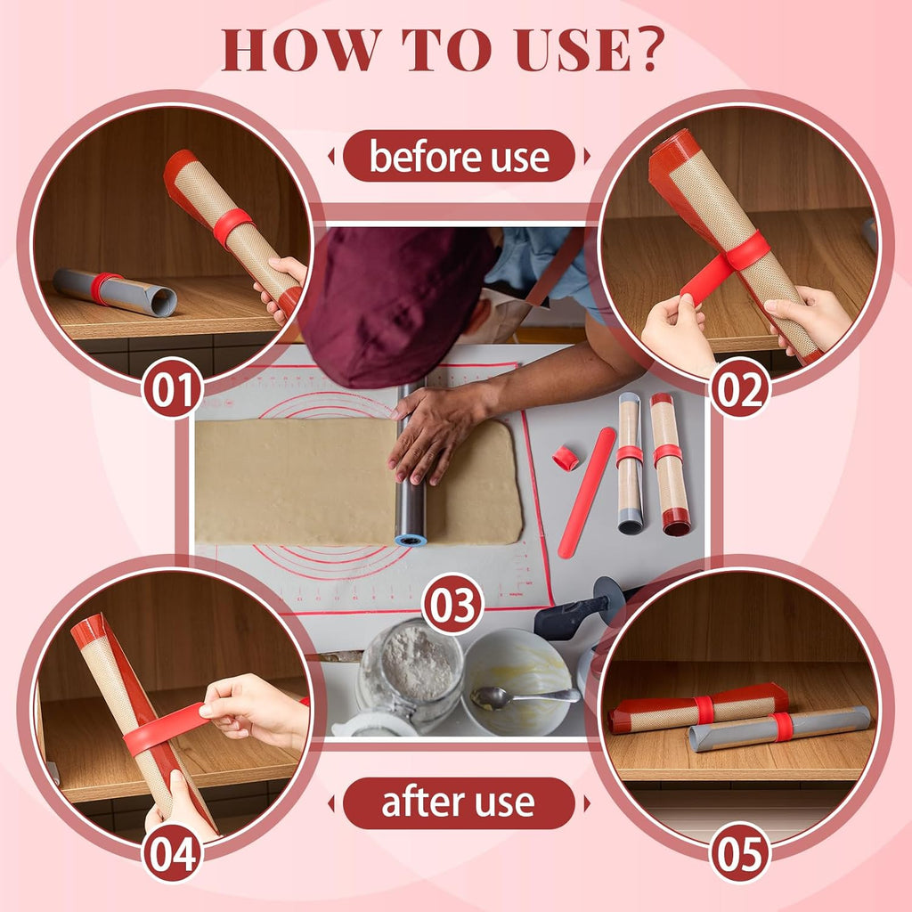 Teenyyou Silicone Storage Bands - 4 Pcs for Baking Mats & Wrapping Paper | Perfect for Christmas Organization