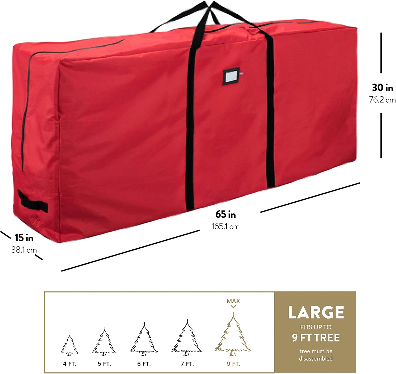 ZOBER Christmas Tree Storage Bag - 600D Oxford Fabric, Waterproof & Tear-Proof - Fits 9 Ft Trees - Red