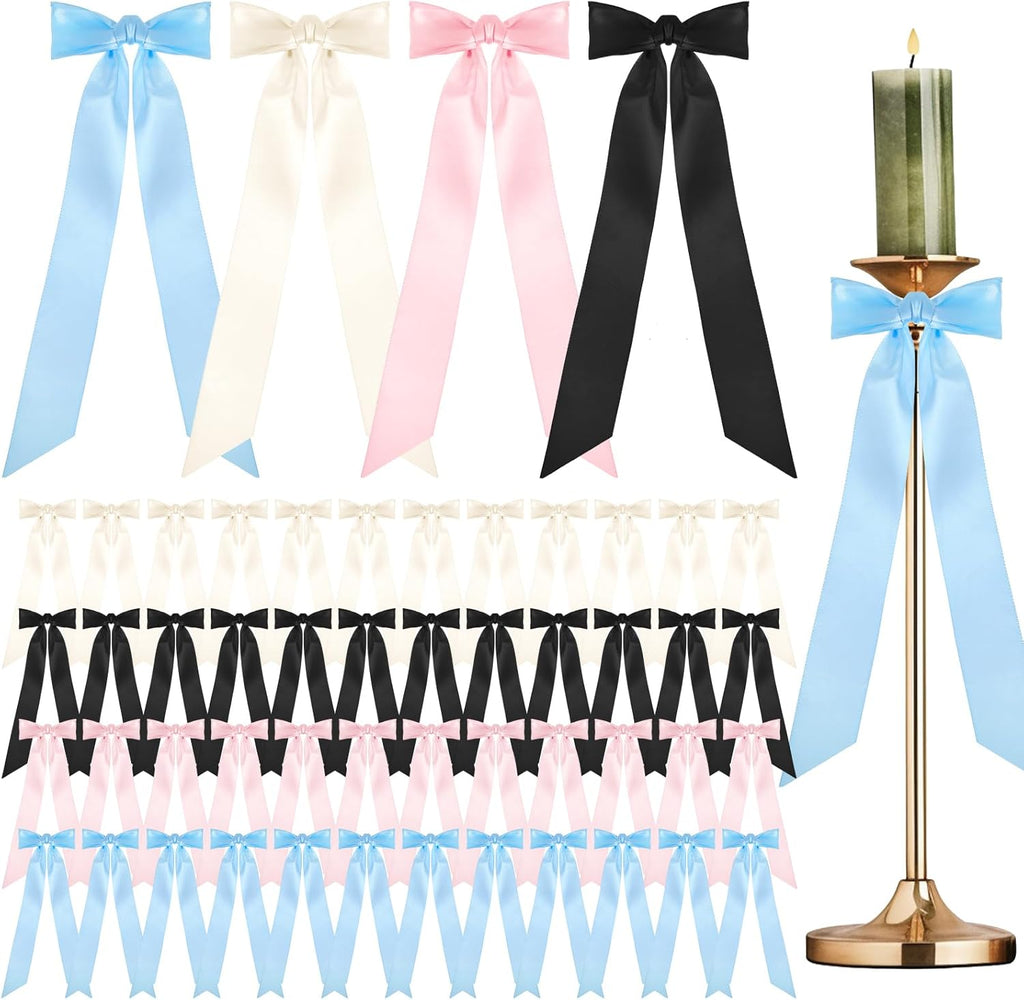 MAQUITA Christmas Candlestick Bows - 48 Pcs Large Self-Adhesive Decor for Weddings & Parties | 13 x 3.7 Inch