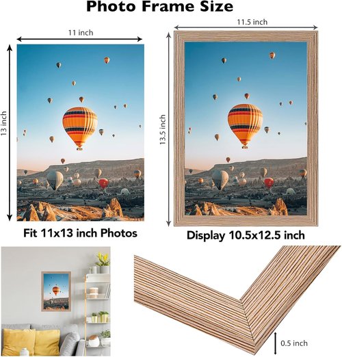 JCJMY 11x13 Rustic Brown Picture Frame - Versatile Wall Mounting for Horizontal or Vertical Display