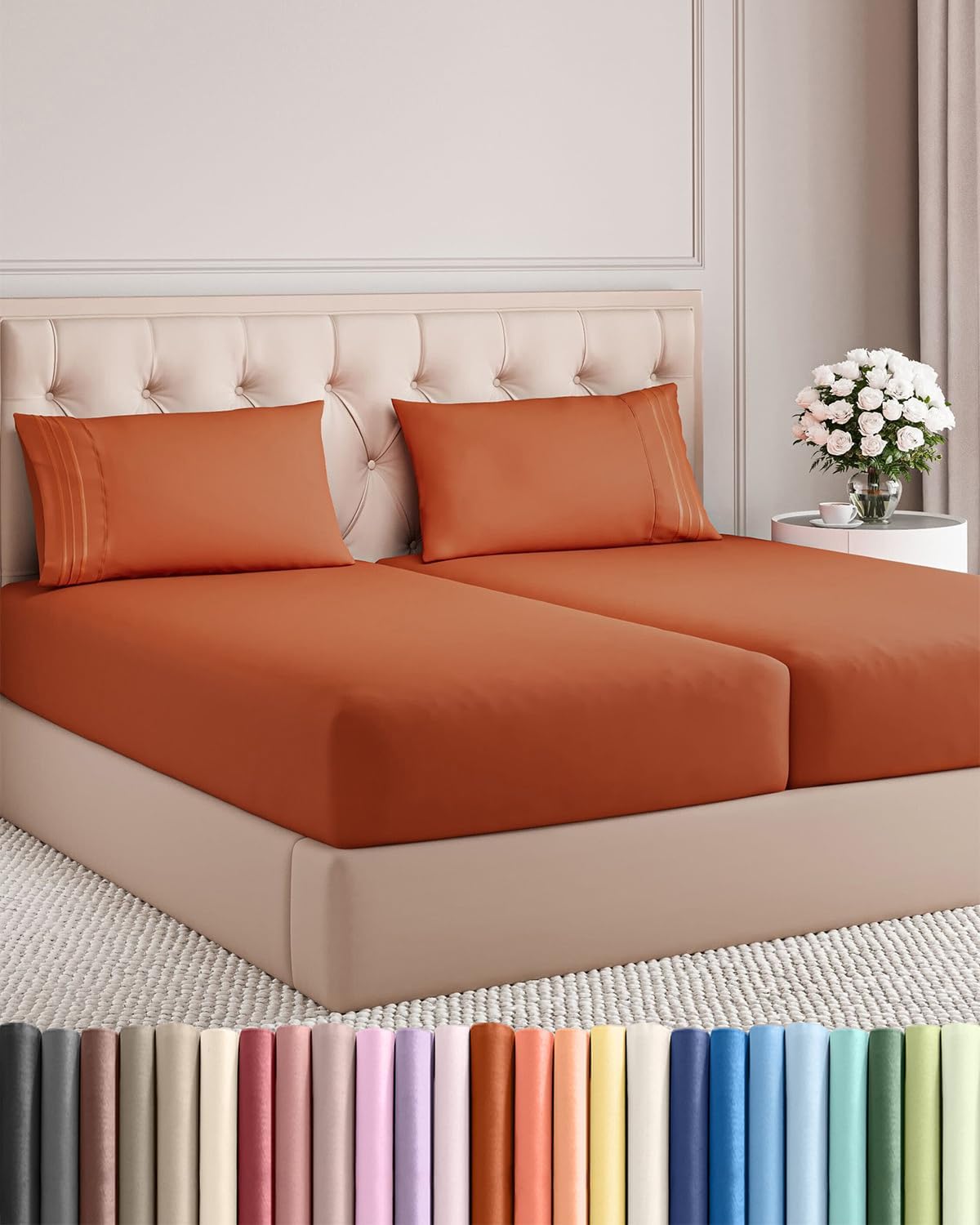 Split King Size 5-Piece Sheet Set - Comfy Cooling Bed Sheets | Hotel Luxury Bedding - Deep Pockets, Wrinkle-Free - Oeko-Tex Certified - Terracotta