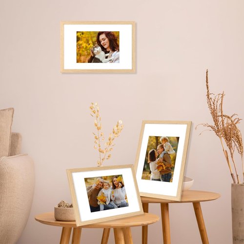 JCJMY Solid Wood Picture Frame - Display 6x8 with Mat or 8x12 Without Mat | Natural Finish, Shatter-Resistant Plexiglass