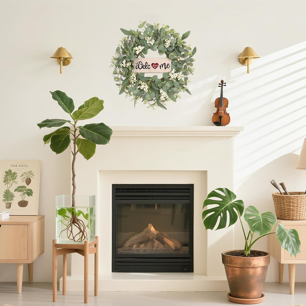 **SY Super Bang 20-Inch Artificial Eucalyptus Wreath - Interchangeable Seasonal Decor for Front Door**