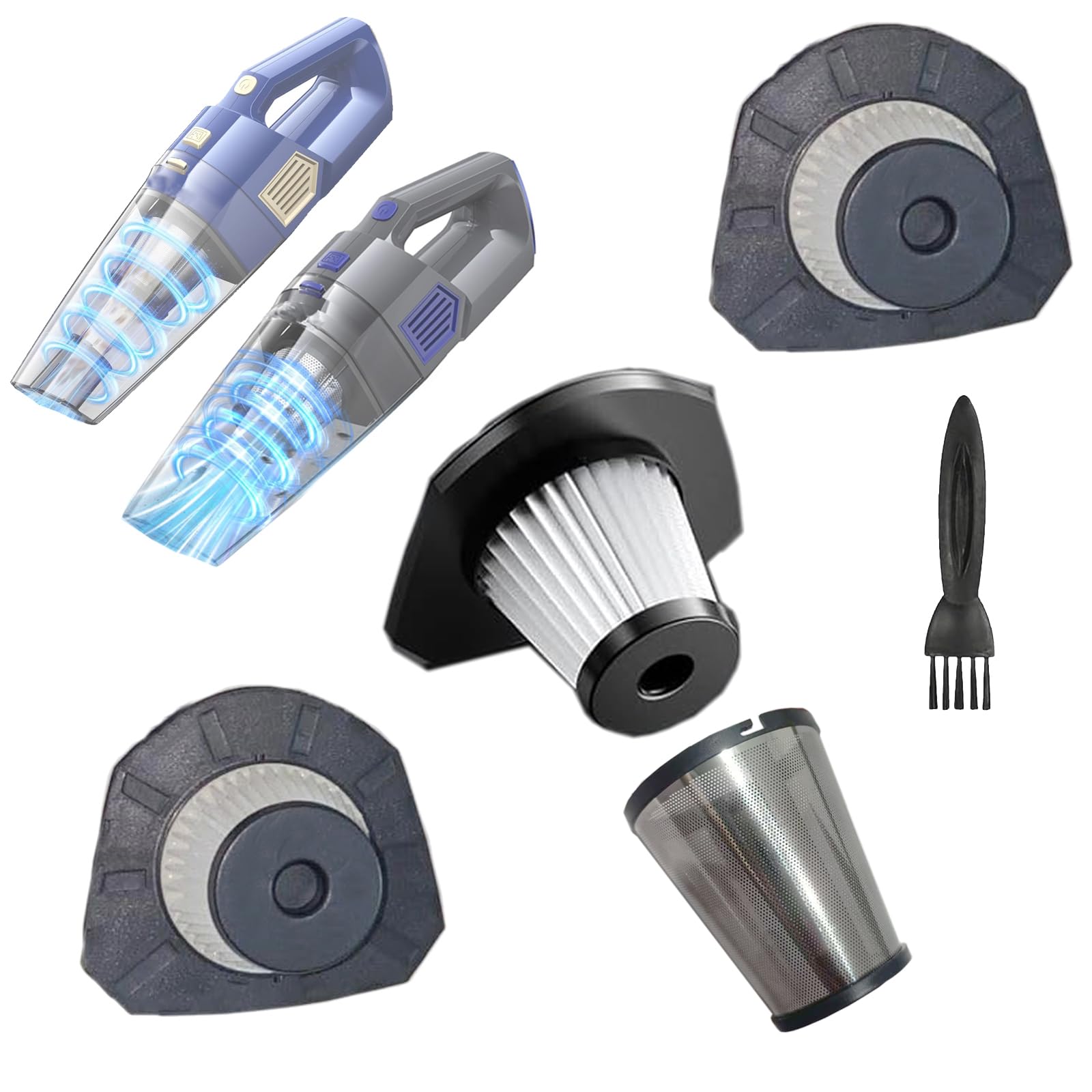 Feenynic 3Pack Hepa Filters +1Pack Steel Filter Replacement Compatible with Gxzsk LT-143 Handheld Car Vacuum, also Works with DBHAL LT-143ET and ZJZJ 143 Handheld Vacuum Cordless. Washable Filters.