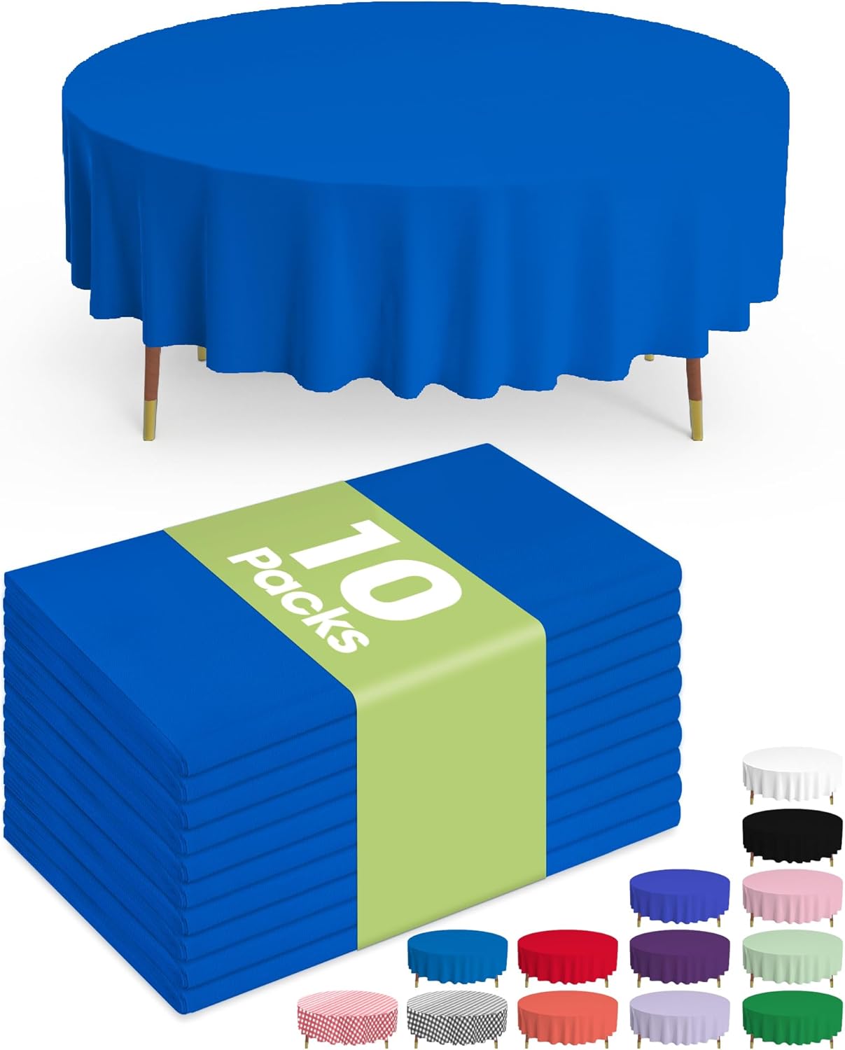 Pureegg Disposable Plastic Tablecloths - 84'' Round, Leakproof & Sturdy for Graduation, Thanksgiving & Patriotic Events - 10 Pack, Blue
