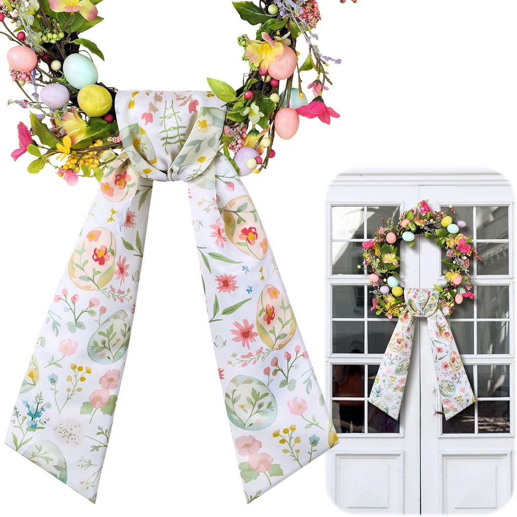 VitalCozy Easter Egg Floral Wreath Sash - Satin Ribbon for Monogrammed Decor | Indoor/Outdoor Use