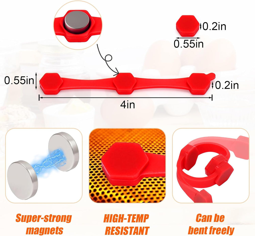 Skiennix Air Fryer Accessories - 12PCS Silicone Buckle Magnets for Parchment Paper | High-Temp Resistant, Red