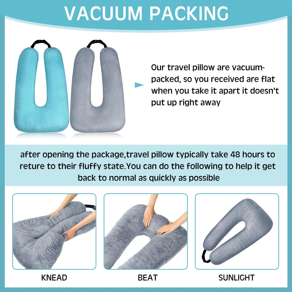 Barydat 2 Pcs Car Travel Pillow for the Back Seat 28 x 18 in Sleeping Reading Pillows for Long Distance Travel Car Cushion for Kids Adults Head and Body Support U Shaped Pad for Travel(Gray, Green)