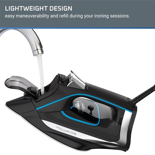 Rowenta, Iron, Smart Temp Stainless Steel Soleplate Steam Iron for Clothes, 380 Microsteam Holes, 1725 Watts Ironing, Auto-Off, Fabric Steamer, Black Clothes Iron, DW3261, Black