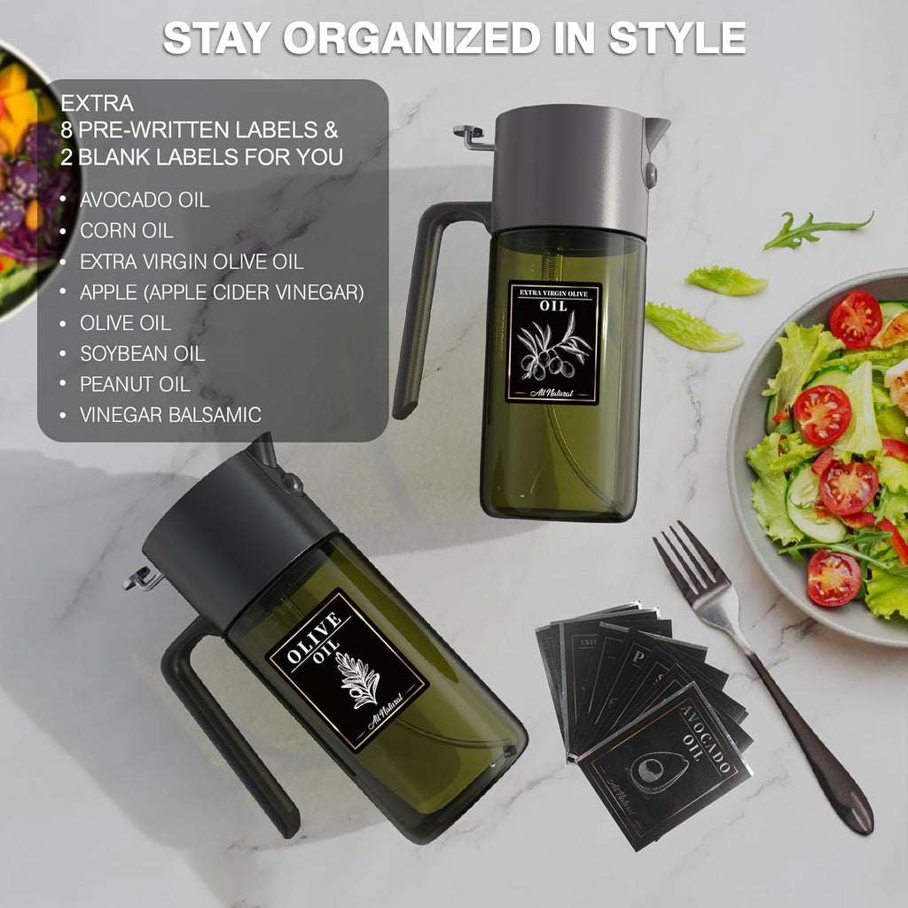 Skiennix 2-IN-1 Light-Blocking Dark Oil Sprayer - 500ml Glass Dispenser for Cooking & BBQ, Dark Green