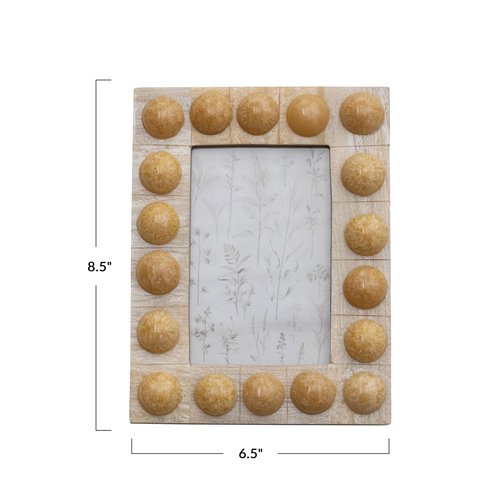 Creative Co-Op Handmade Marbled Resin Bobbin Photo Frame, Cream