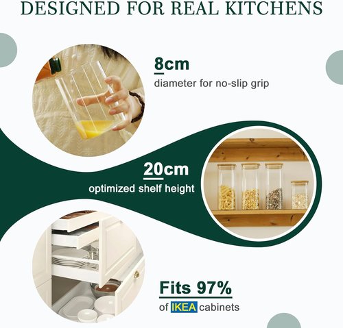 LIBWYS Square Glass Storage Jars - 12-Pack with Bamboo Lids | Stackable Food Containers for Pantry Organization (0.6Qt/1.06Qt)