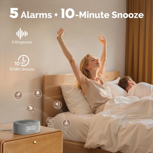 1Mii White Noise Sound Machine with Alarm Clock, Sound Machine for Sleep for Adult Baby, 30 Soothing Sounds, Easy App Controlled, Dimmable 7-Color Night Light, Sleeping Timer, 30 Volume Levels - Grey