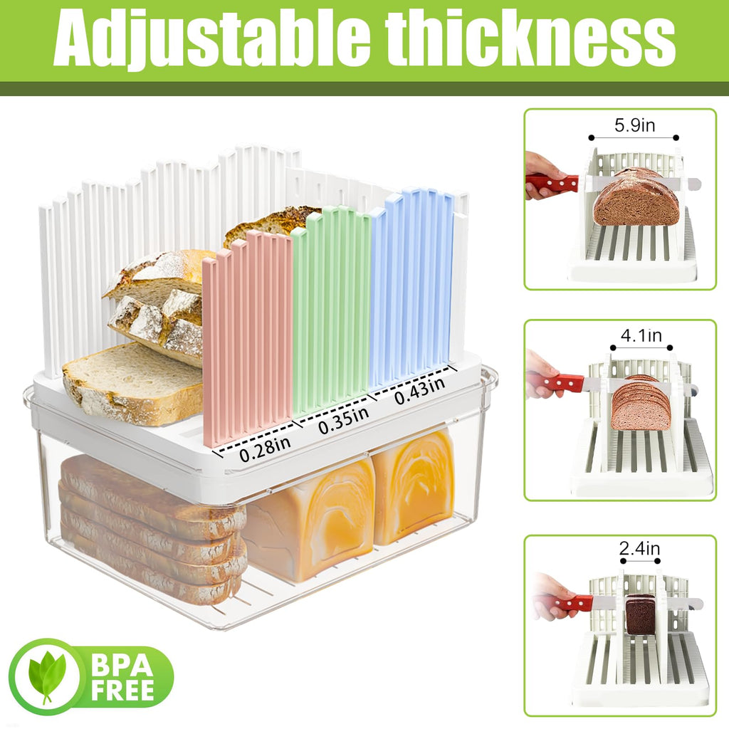 Sorgion 2-in-1 bread slicer and storage box with handle - plastic bread boxes for fresh keeping food storage containers with lids airtight for cake buns,White