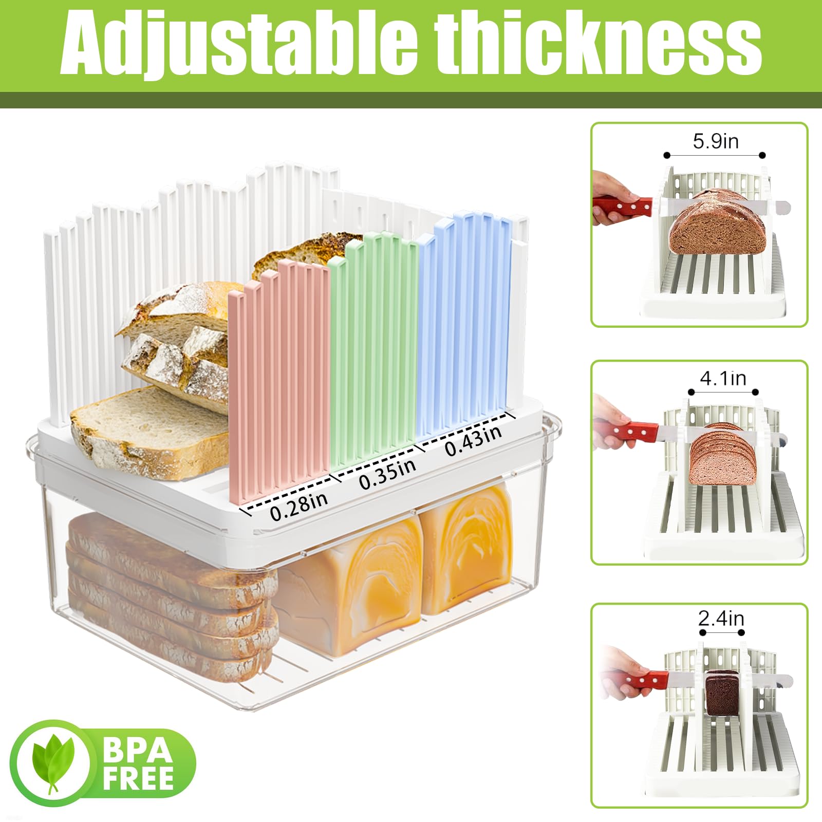 Sorgion 2-in-1 bread slicer and storage box with handle - plastic bread boxes for fresh keeping food storage containers with lids airtight for cake buns,White