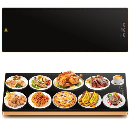Electric Warming Tray 39" x 14", Glass Warming Trays for Buffets Party with 9-Level Temperature and 24H Timer, Food Warmer Chafing Dishes for Buffet, 8S Full Surface Heating Mat for Party Gathering