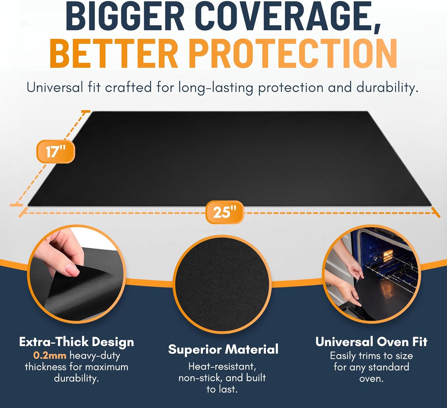 Skiennix Oven Liners - Heavy Duty Non-Stick Mats, 2 Pack, 17”x25” | BPA & PFOA Free for Easy Cleaning (Black)