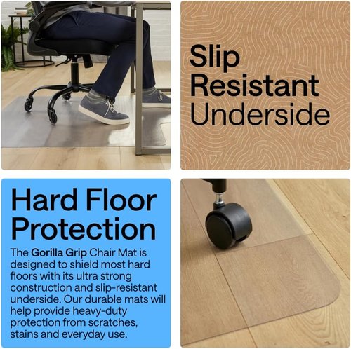 GORILLA GRIP Clear Office Chair Mat - Slip Resistant Protection for Hardwood Floors | 36x48 Inches