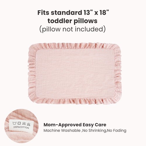 Konssy Flounce Muslin Toddler Pillowcase, Soft Cotton Toddler Pillow Case for 13x18 Pillow, Cozy Travel Kids Baby Pillowcases with Envelope Closure (Floral)