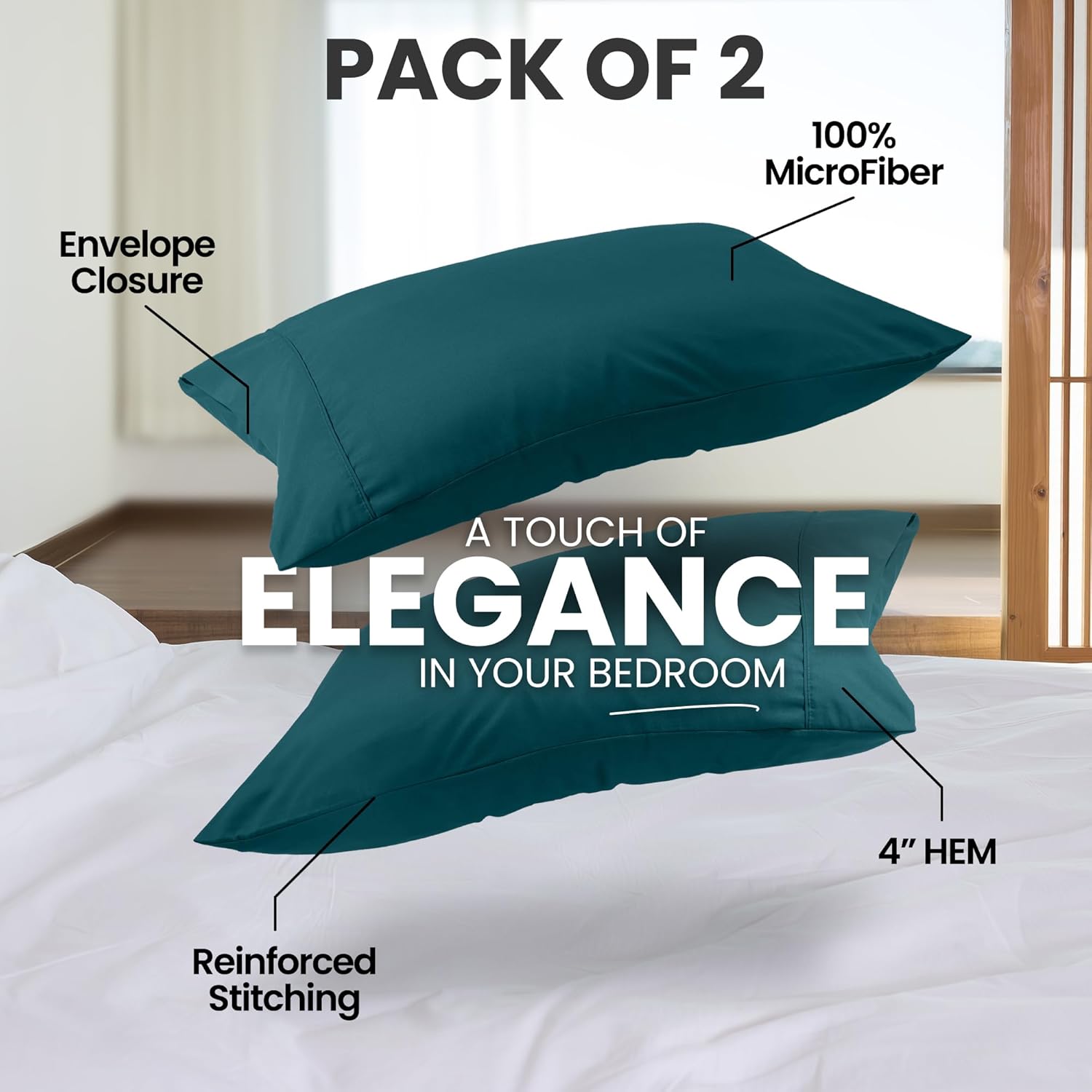 Utopia Bedding Queen Pillow Cases - Soft Brushed Microfiber - 2 Pack, Teal, 20 x 30 Inches
