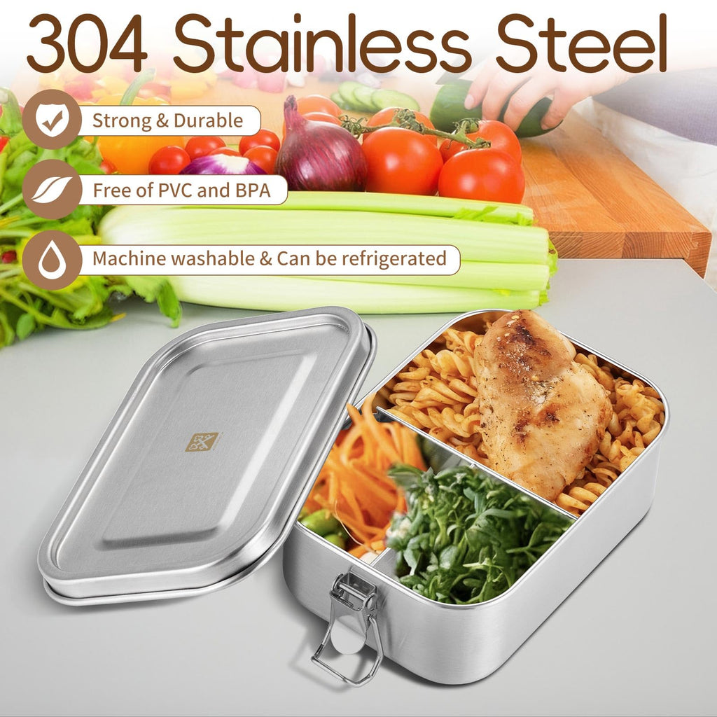GOLDEN KEY 27oz Stainless Steel Bento Box for Kid,800ml Small & Thickened Metal Lunch Box with 3 Compartments,Eco-friendly Leak-Proof Container with Lockable Clips(Green)