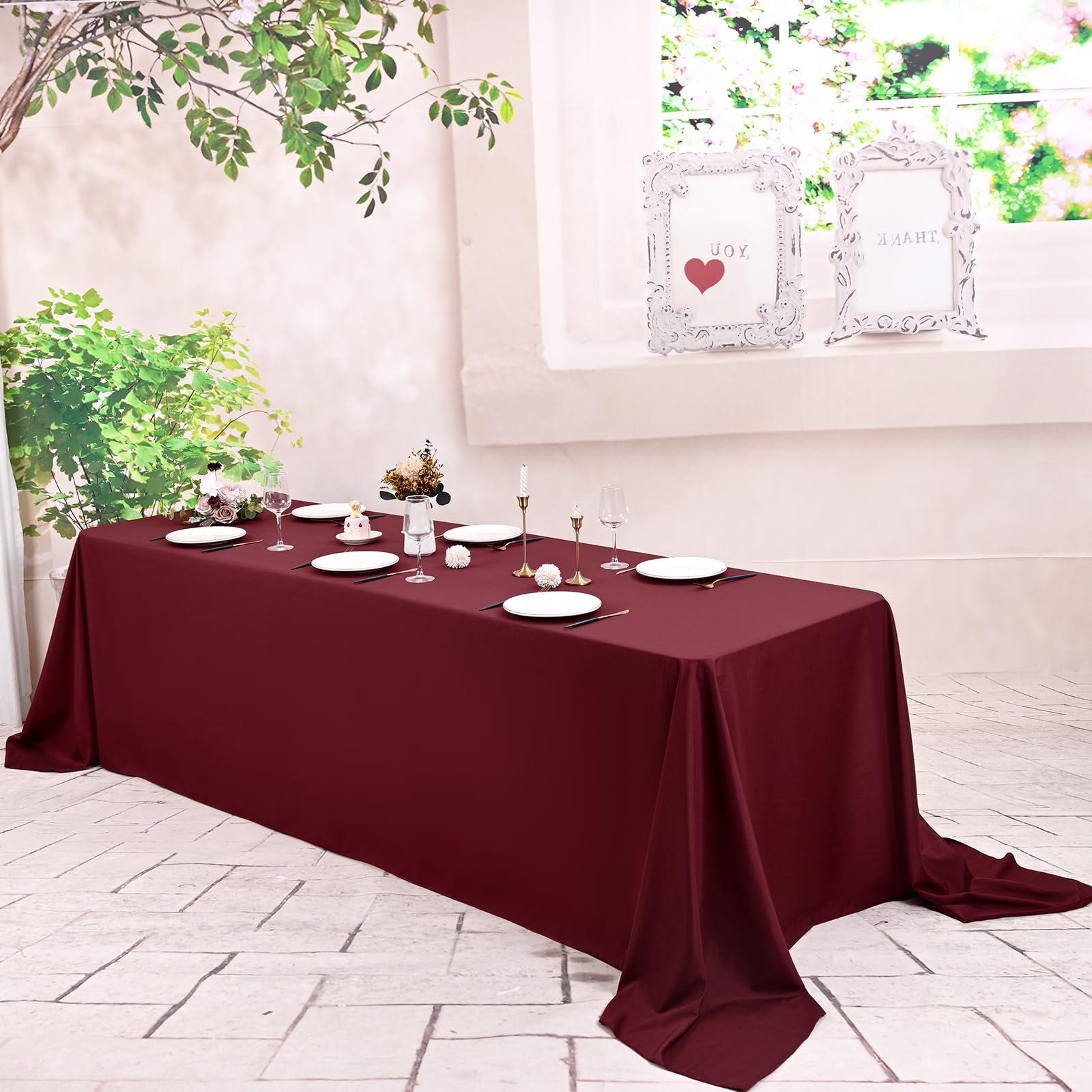 8 Pack Rectangle Tablecloth 90 x 156 inch Burgundy Polyester Table Cloth for 8 Feet Tables,Washable Fabric Stain and Wrinkle Resistant Table Cover Table Clothes for Wedding Parties Banquet Kitchen
