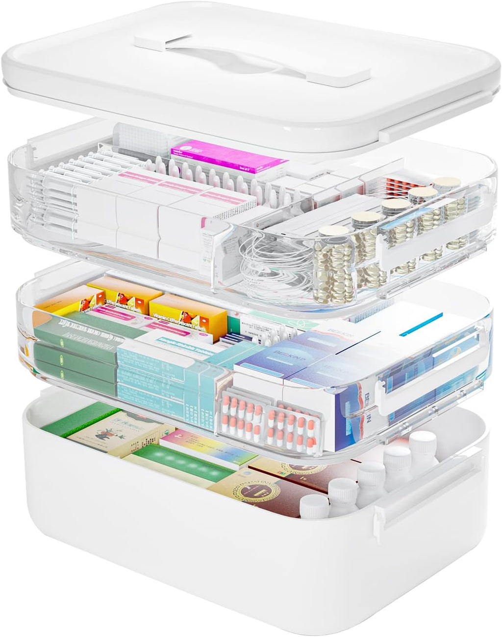 TERGOO 3-Tier Medicine Cabinet Organizer - Portable Storage Box with Handle for First Aid Kits