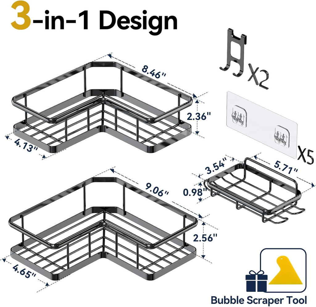 YASONIC 2-Tier Shower Caddy - Versatile Hanging Storage & 3-Pack Corner Organizer Set
