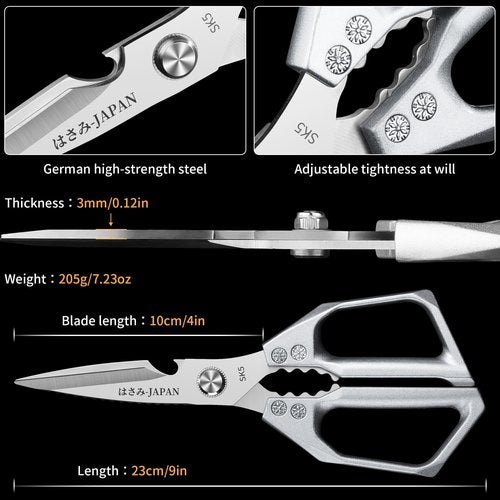 Kitchen Scissors for Food Japanese - Poultry Shears, Japanese All Purpose Heavy Duty for Chicken Wing/Bone, Meat, Quail, Fish, Turkey, Vegetables, Stainless Steel Cooking Aid Scissors, Dishwasher Safe