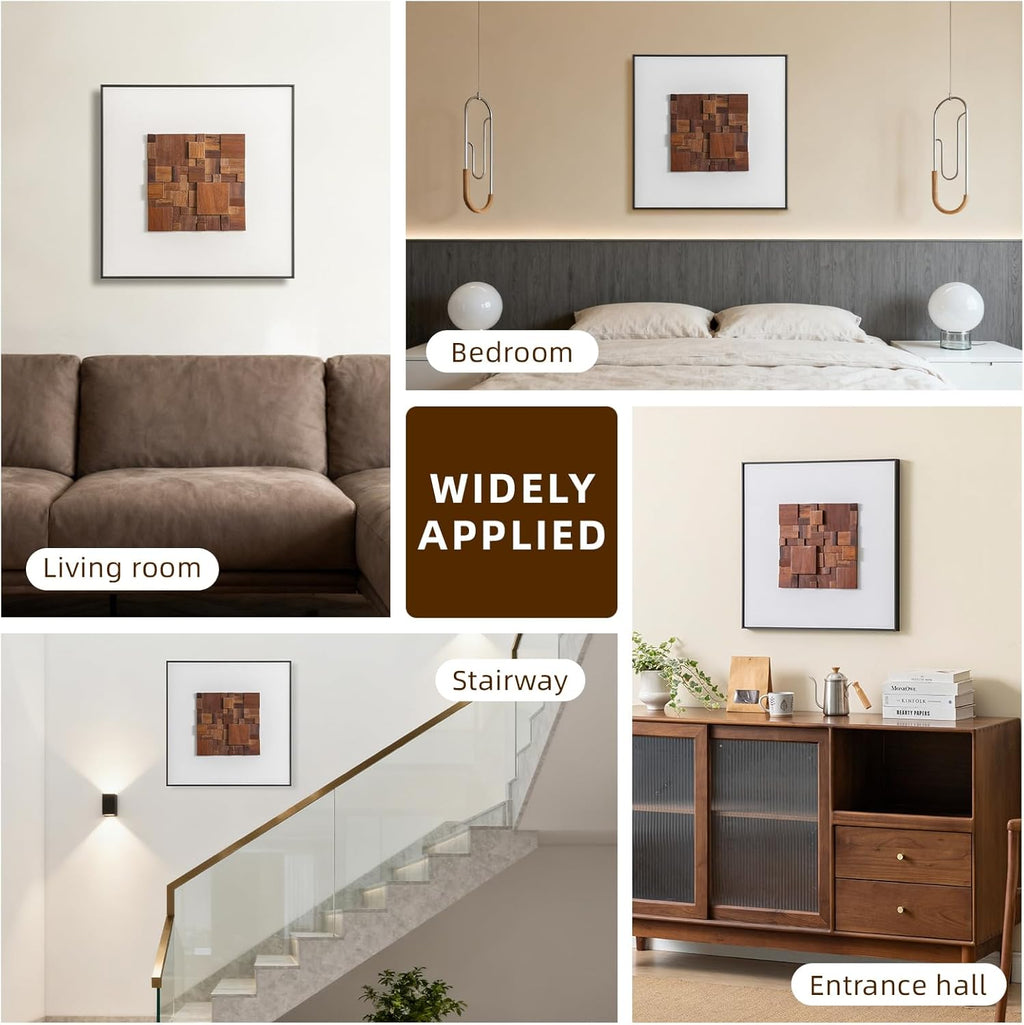 Regine Switzerland 3D Wood Textured Large Framed Abstract Wall Art - Modern Geometric Design, Brown, 24”H x 24”W