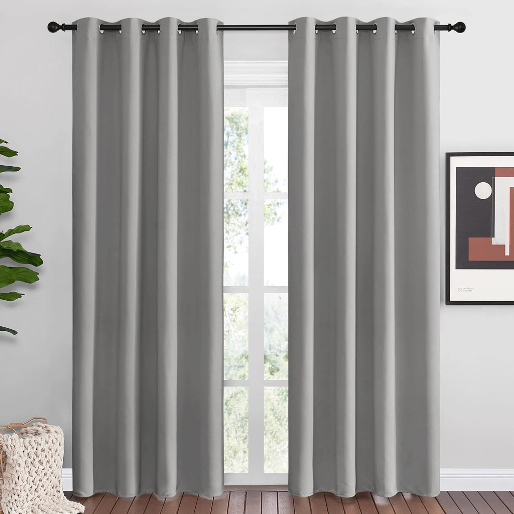 NICETOWN Silver Grey Room Darkening Curtain Panels - 86" Long | Heat-Blocking Drapes for RV & Studio (55" Width, 2 Panels)
