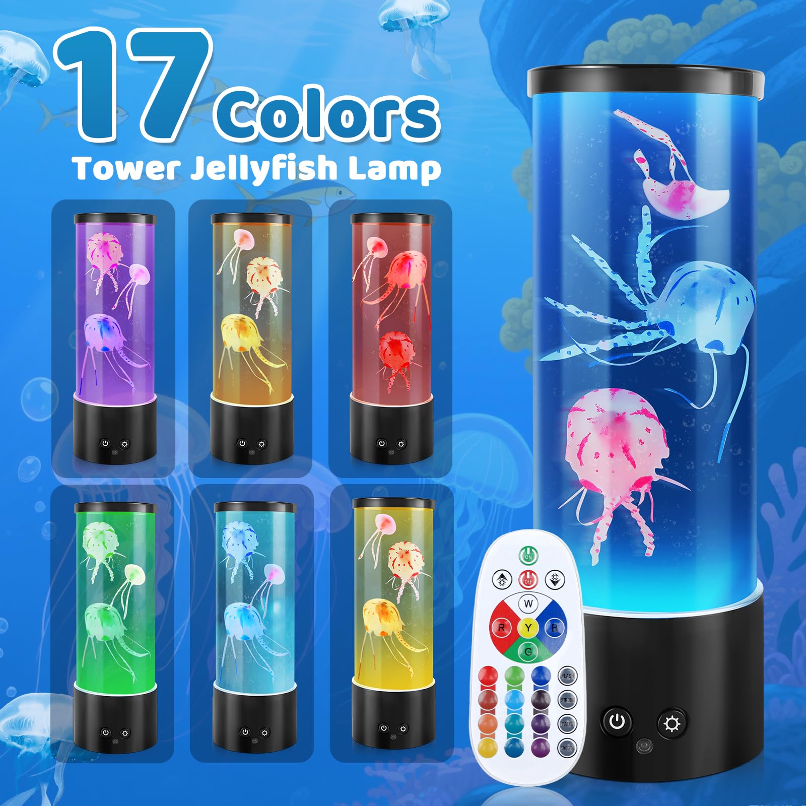Terigol-X Jellyfish Lamp, Mothers Day Gifts, Jellyfish Tank Mood Light, Table Lamp for Home Decor, Relaxation and Sleep, Jellyfish Aquarium with 17 Colors Changing, Birthday Day Gifts for Women, Kids