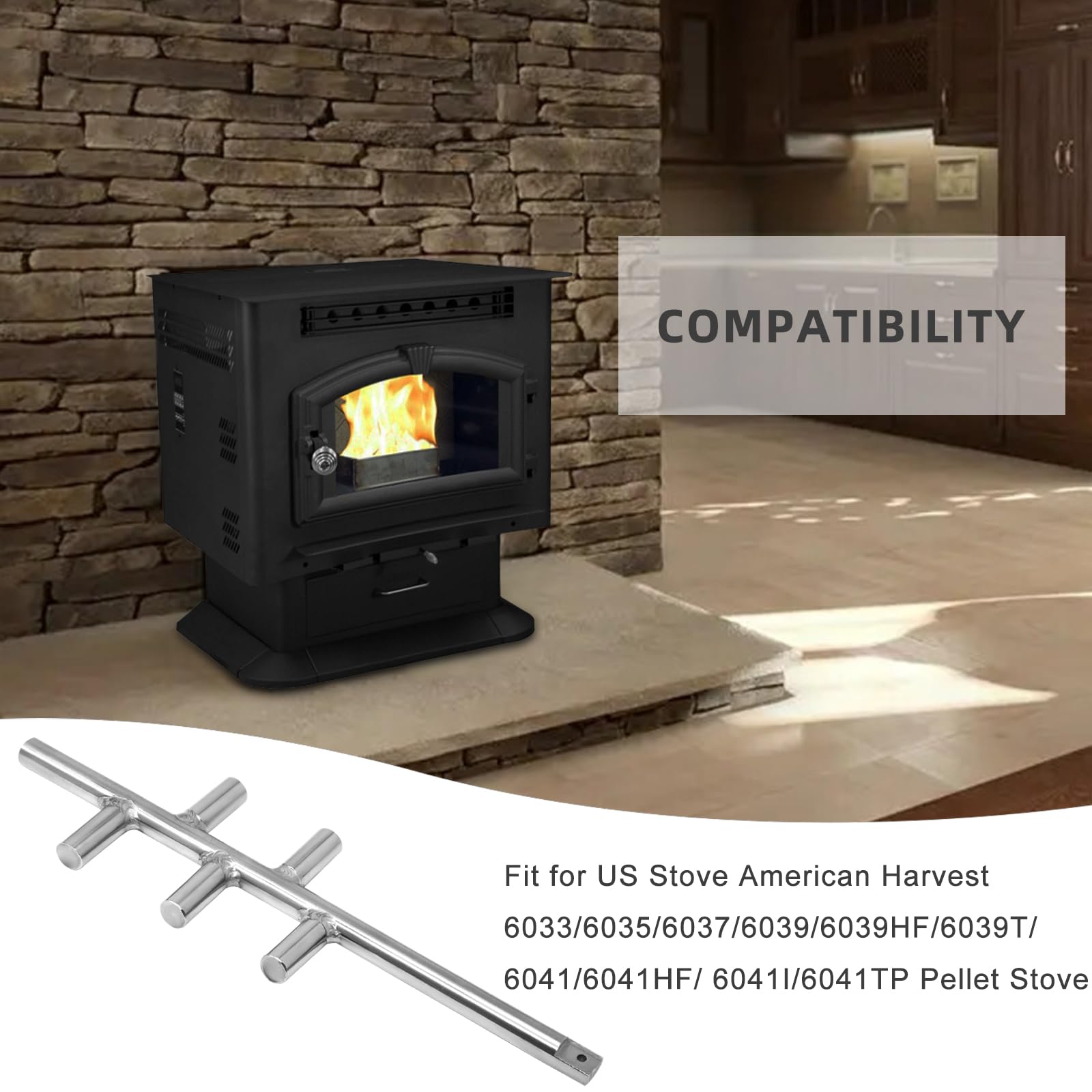 Aibabcue 891059 Stainless Steel Agitator for US Stove American Harvest 6039, 6041, 6041I, 6037, 6033, 6041TP, 6041HF Pellet Stoves, Agitator Rod Replacement for Ashley APC1406