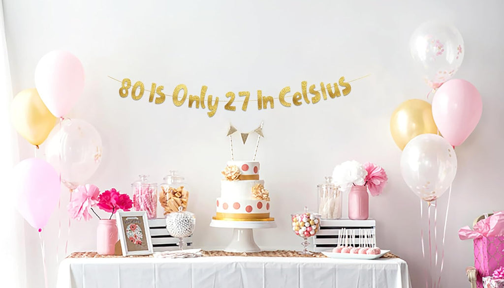 Pre-Strung 80 Gold Glitter Banner | 80th Birthday Decorations for Men & Women - Perfect Party Supplies
